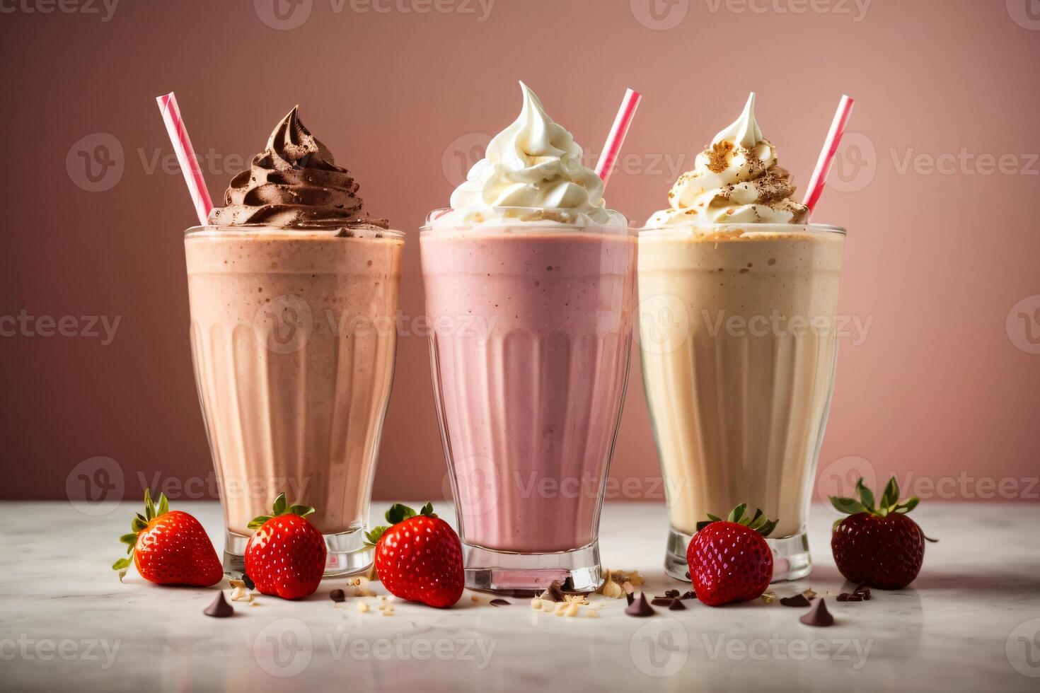 ai generiert entdecken das ultimativ Trio unwiderstehlich Milchshakes im klein, Mittel groß generativ ai foto