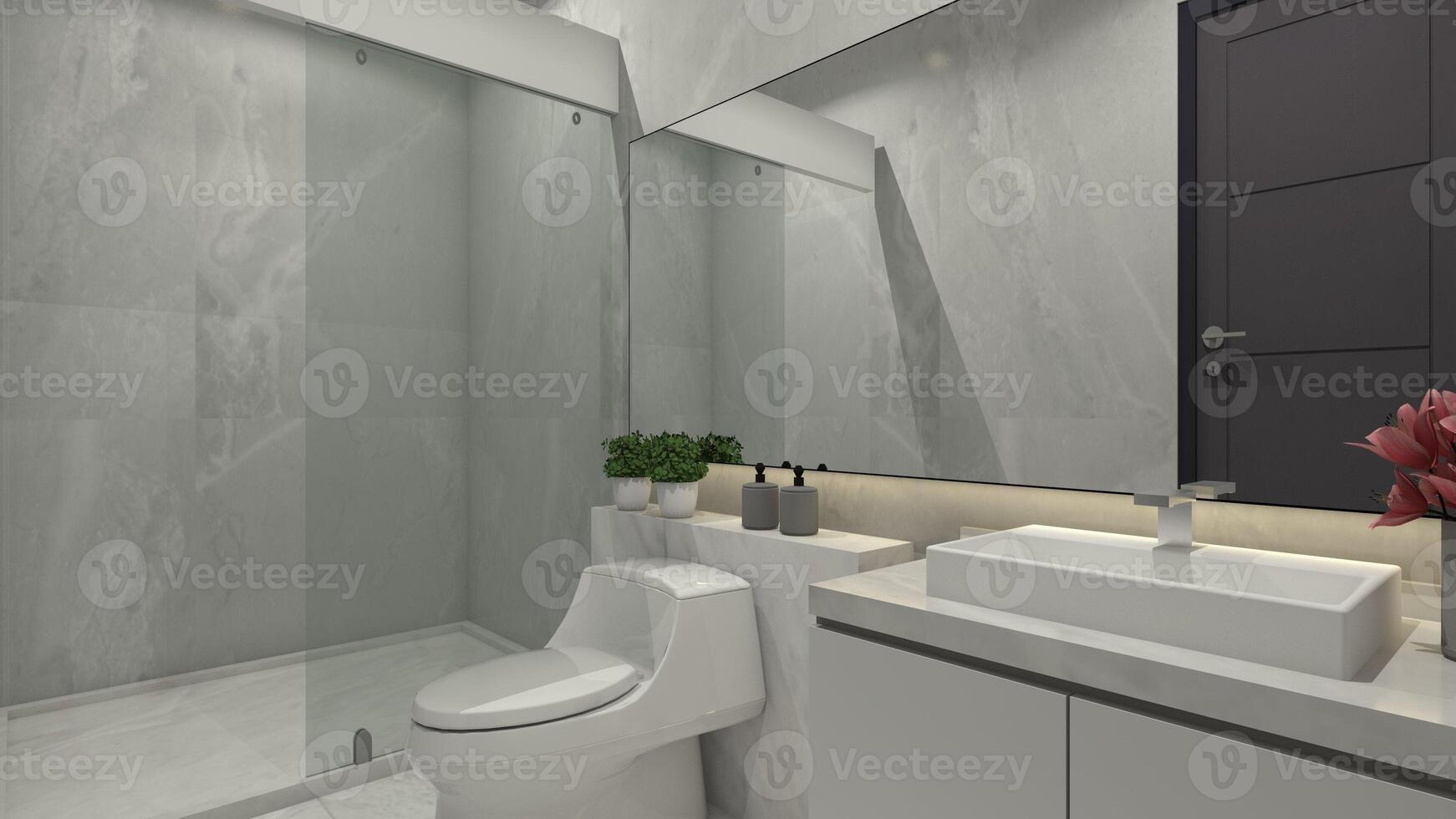 modern Badezimmer Design mit Weiß und sauber Stil, 3d Illustration foto