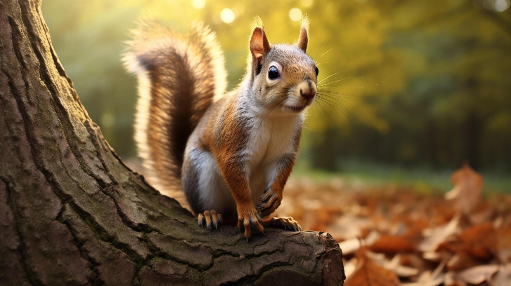 ai generiert ein rot Eichhörnchen ist Sitzung auf ein Baum Ast foto