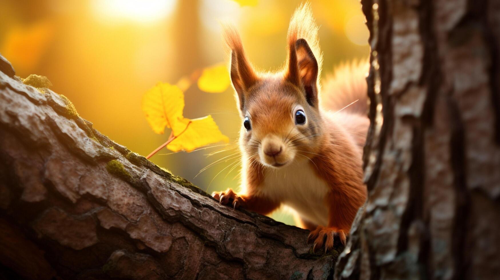 ai generiert ein Eichhörnchen ist Sitzung auf ein Baum Ast im das Wald foto