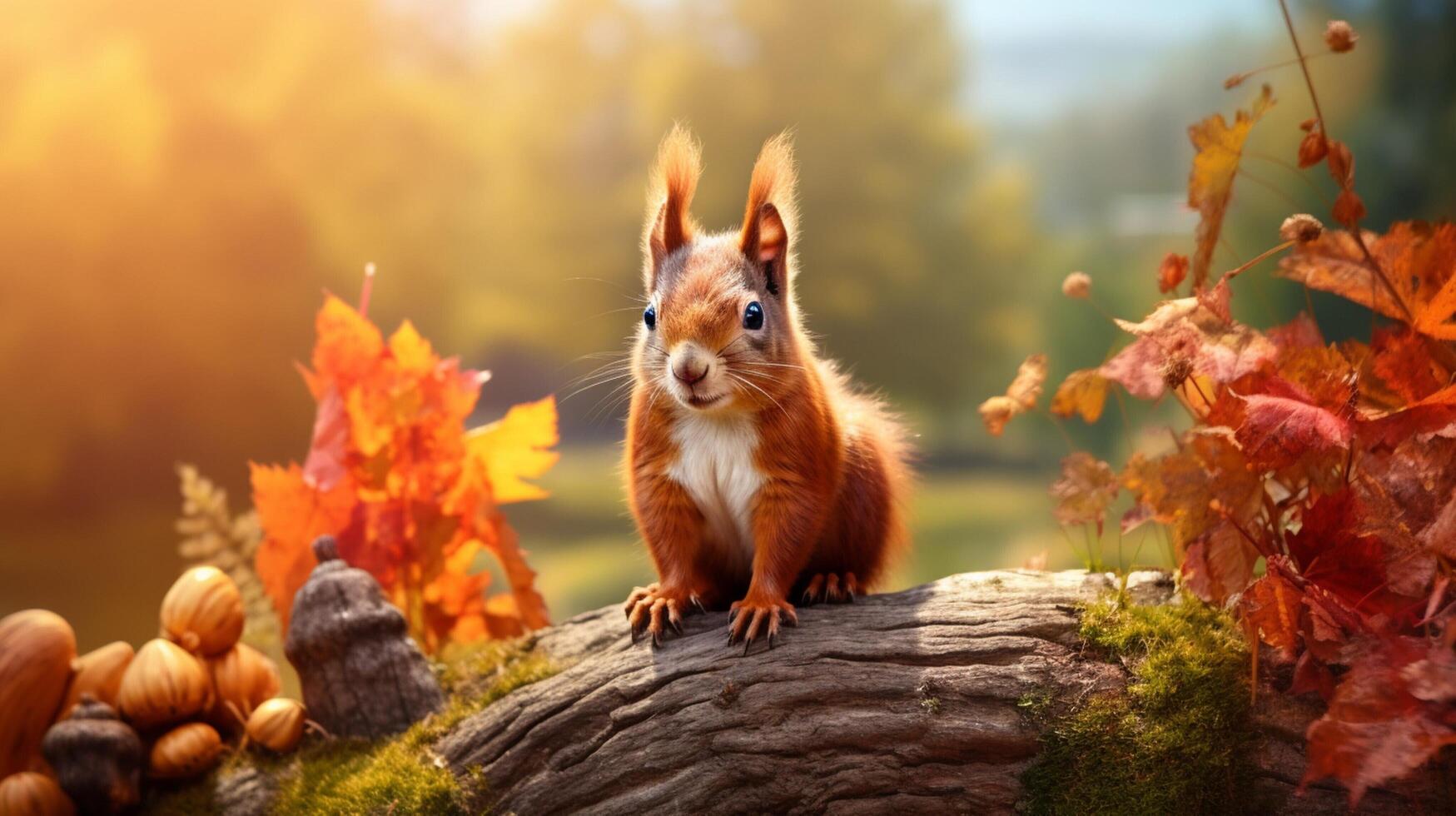 ai generiert ein Eichhörnchen ist Sitzung auf ein Baum Ast im das Wald foto