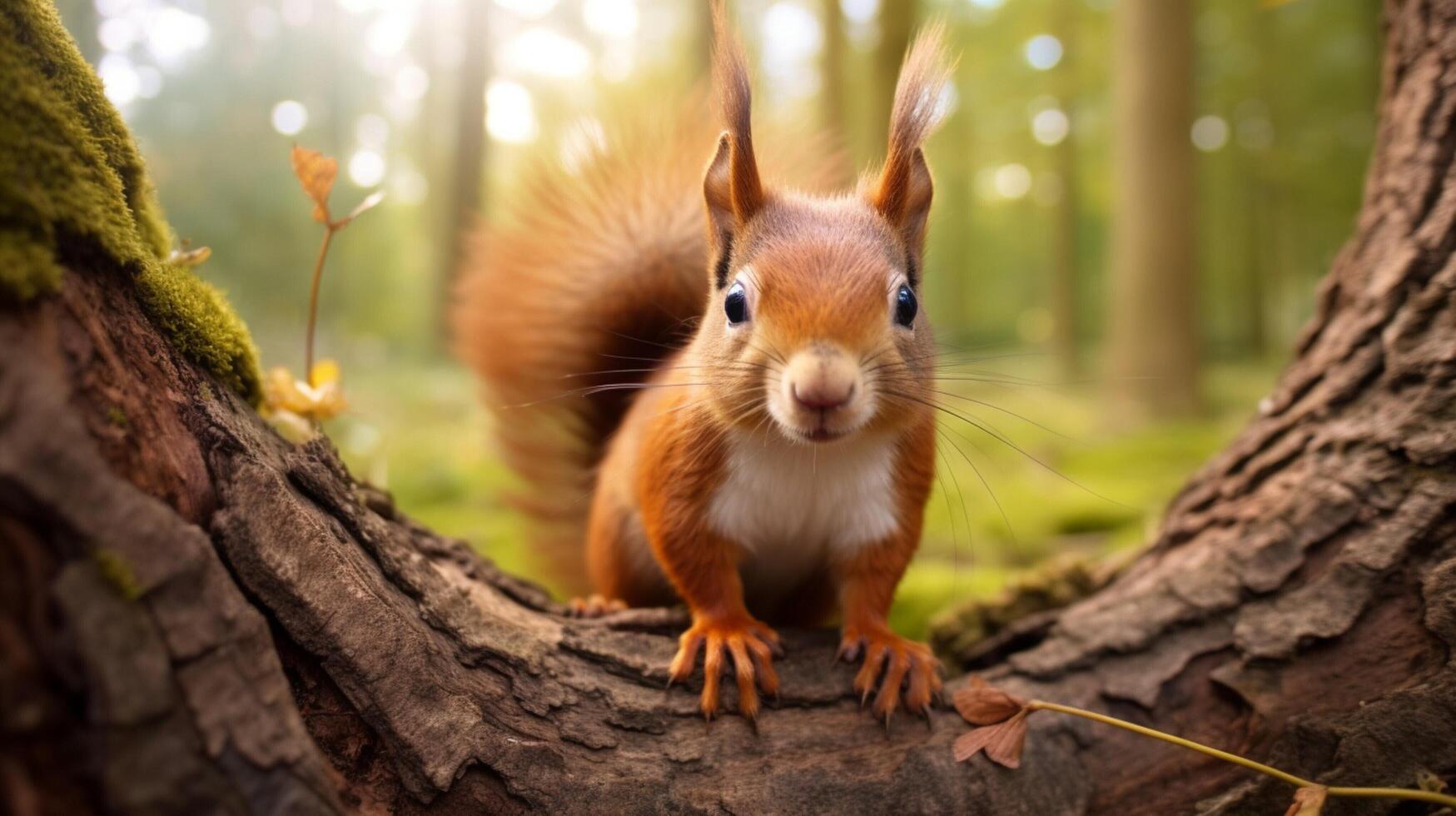 ai generiert ein Eichhörnchen ist Sitzung auf ein Baum Ast foto