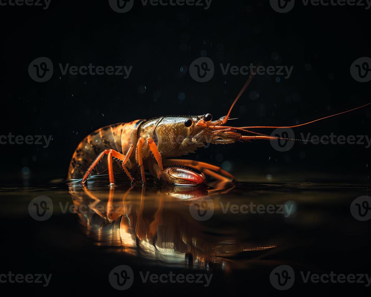 ai generiert ein tot Hummer ist auf das Wasser im das dunkel. ein tot Hummer ist auf das Wasser im das dunkel foto