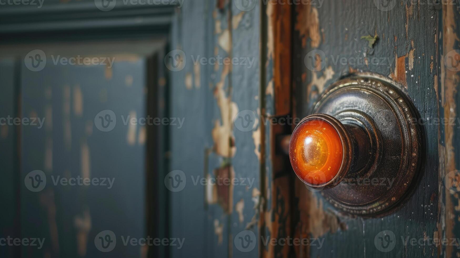 ai generiert ein auffällig Detail ein Nahansicht von ein Tür Knopf mit ein Orange Taste. ai generiert foto