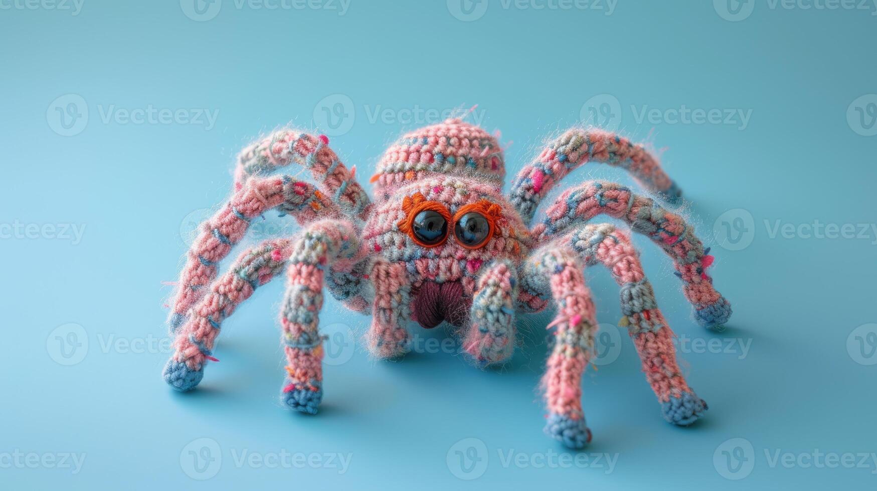 ai generiert gehäkelt Spinne Spielzeug beschwingt Hintergrund, handgemacht und liebenswert, ai generiert foto