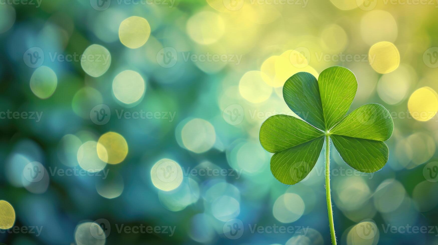 ai generiert Erfassung das Wesen von Glück mit ein Kleeblatt Blatt einstellen gegen ein funkelnd Bokeh Hintergrund, ein Zeichen von gut Reichtum. ai generiert. foto