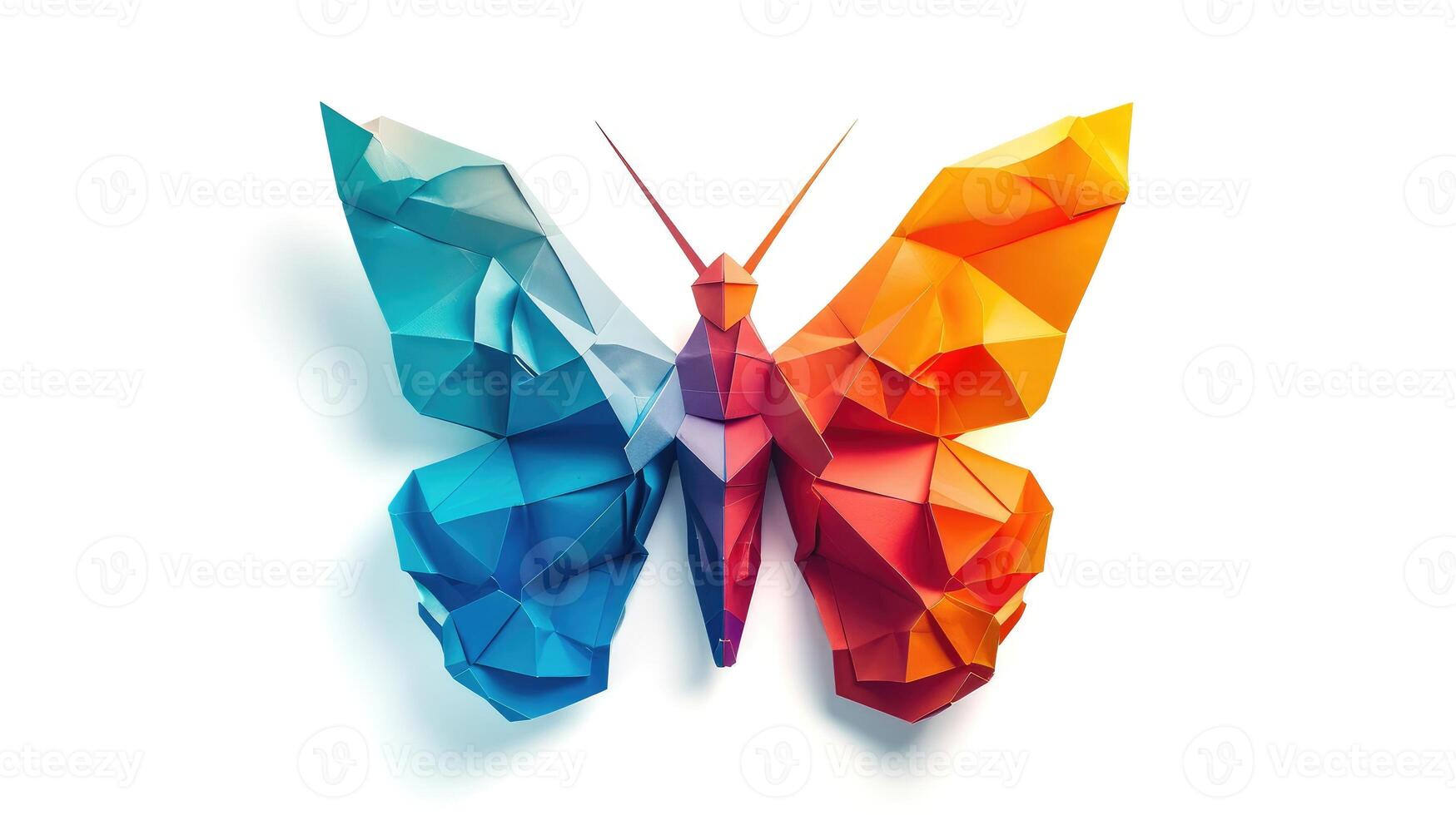 ai generiert bunt Origami Schmetterling, einzigartig Papier Polygon Kunstwerk, Ideal Haustier Konzept, ai generiert foto