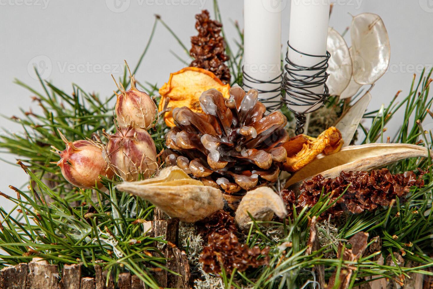 Weihnachten Komposition von Blumen und Weihnachten Dekorationen foto