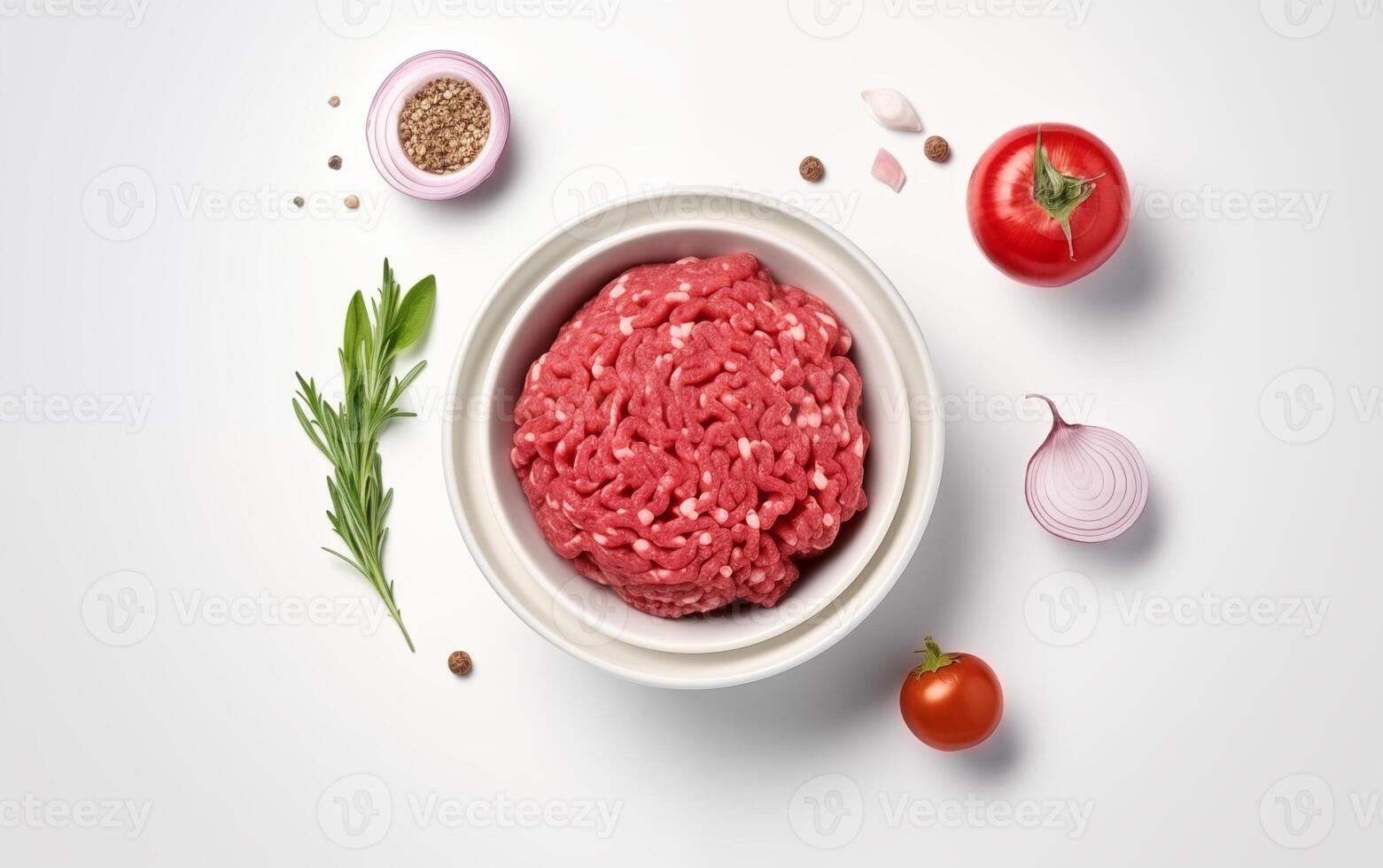 ai generiert frisch gehackt Fleisch bereit zum Kochen isoliert auf Weiß Hintergrund foto