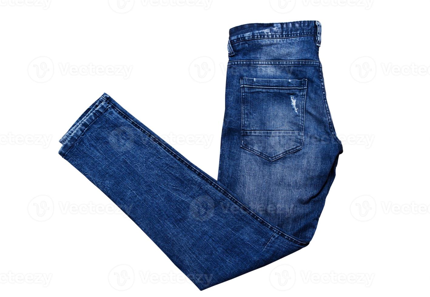 stylische Jeans gefaltete Hose auf weißem Hintergrund Nahaufnahme foto
