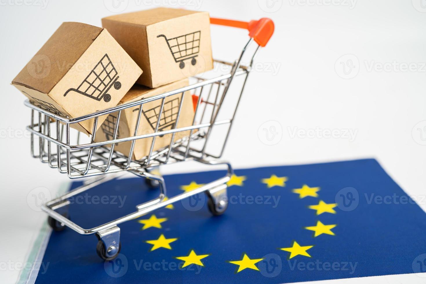 Box mit Einkaufswagen-Logo und Argentinien-Flagge, Import-Export-Shopping online oder E-Commerce-Finanzierungslieferservice-Shop-Produktversand, Handel, Lieferantenkonzept. foto