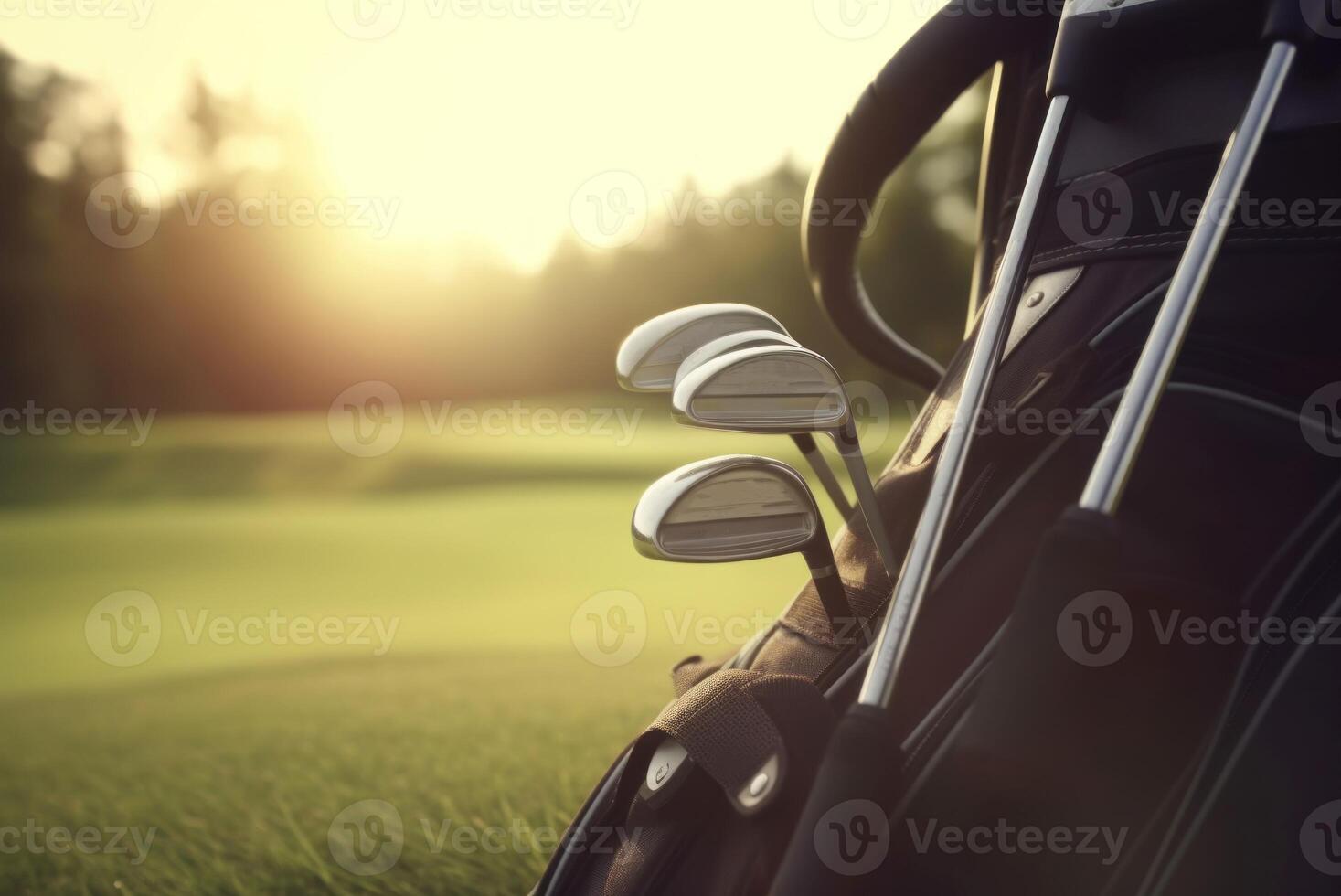 ai generiert Golf Verein Tasche auf Grün Rasen. generieren ai foto