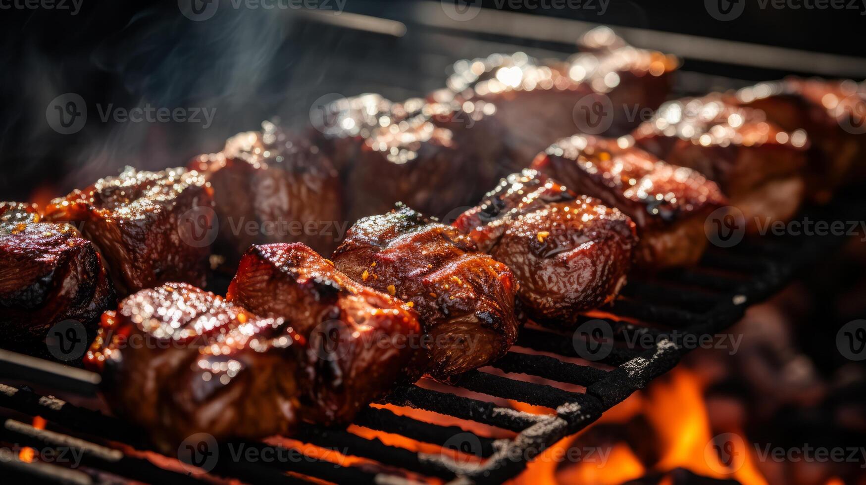 ai generiert Rindfleisch Schaschlik Kabobs auf das Grill. neural Netzwerk ai generiert foto