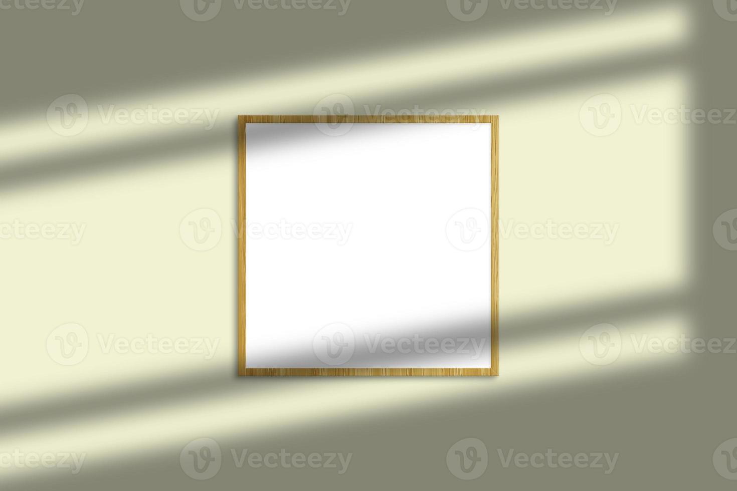 quadratisches Fotorahmenmodell aus Holz mit Schattenüberlagerung und pastellfarbenem Hintergrund foto