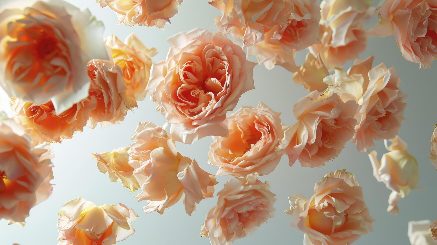 ai generiert ein Nahansicht Foto Aufschlussreich das zart Blütenblätter und kompliziert Schönheit von ein Rose Muster im Sanft Pfirsich Töne