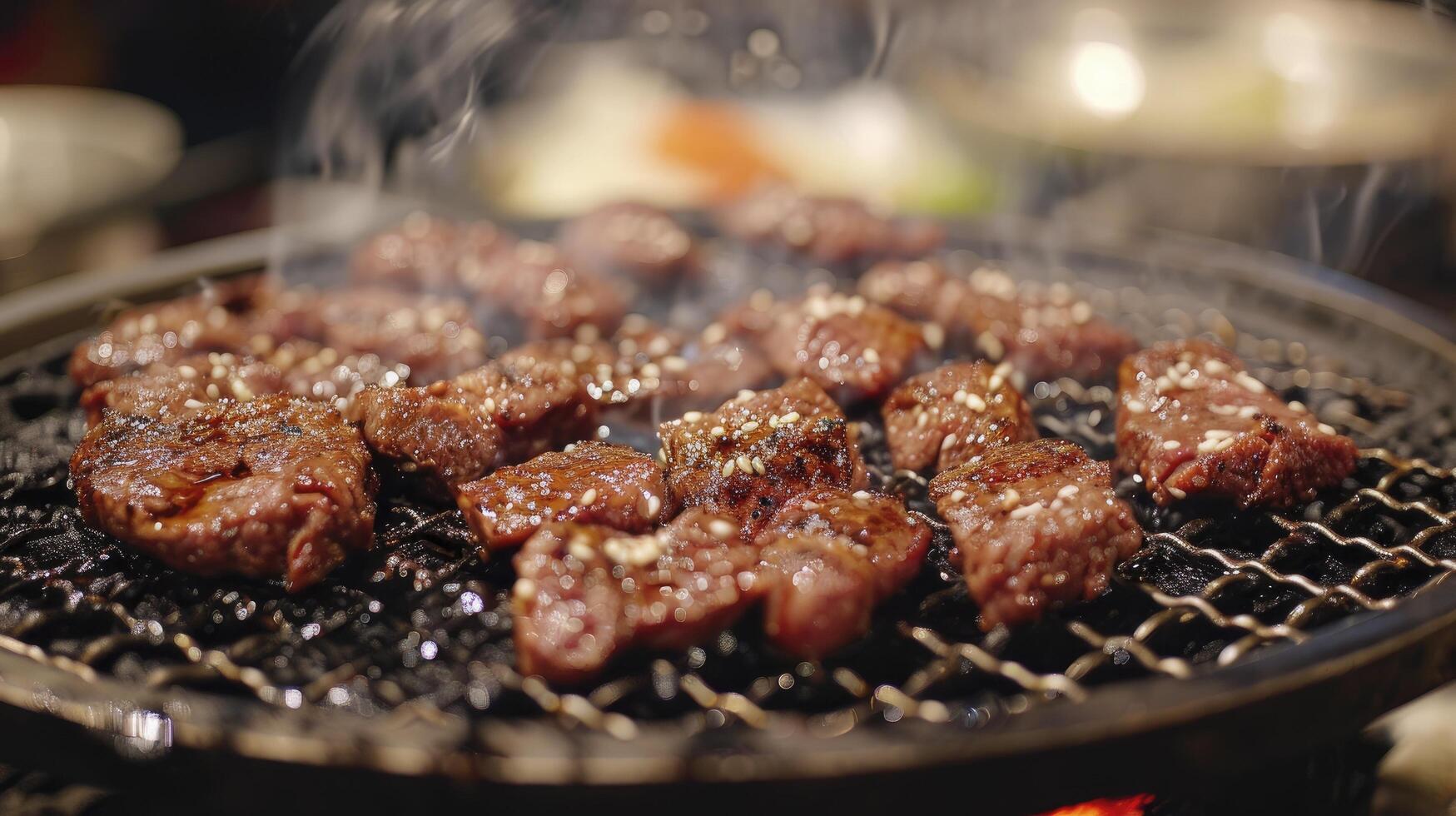 ai generiert ein Grill mit Fleisch Sein gekocht auf oben foto