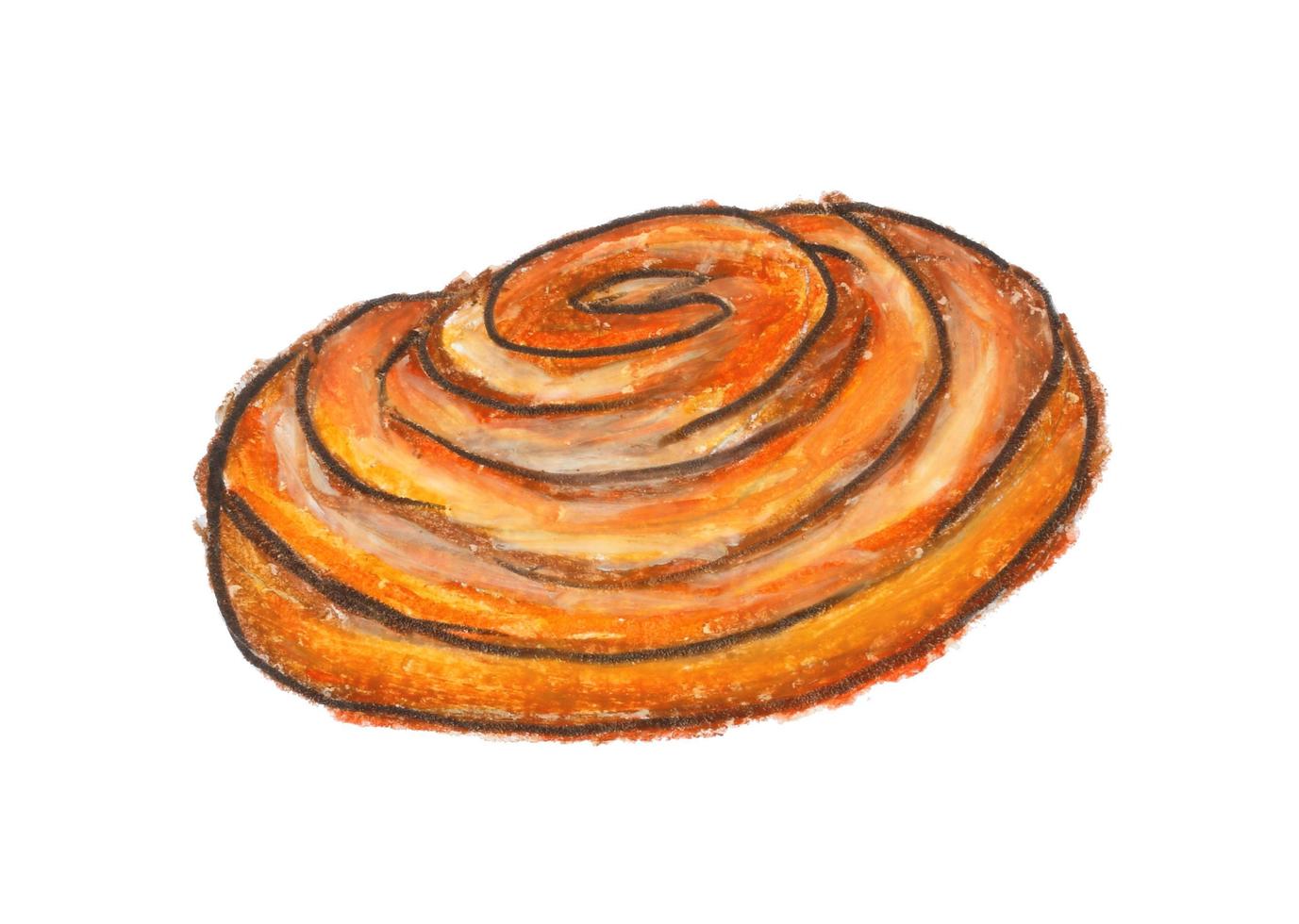 Zimt Dänisches Brot Zeichnung mit Buntstift auf weißem Papier foto