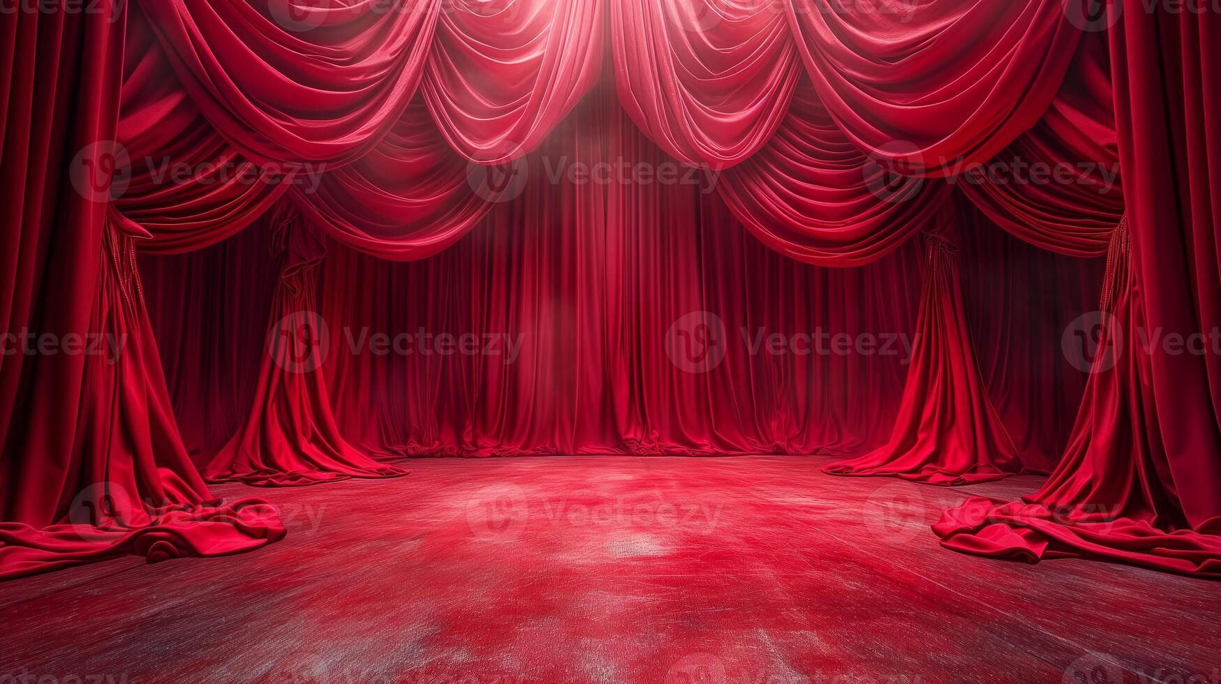 ai generiert elegant rot Vorhang verraten auf Bühne foto