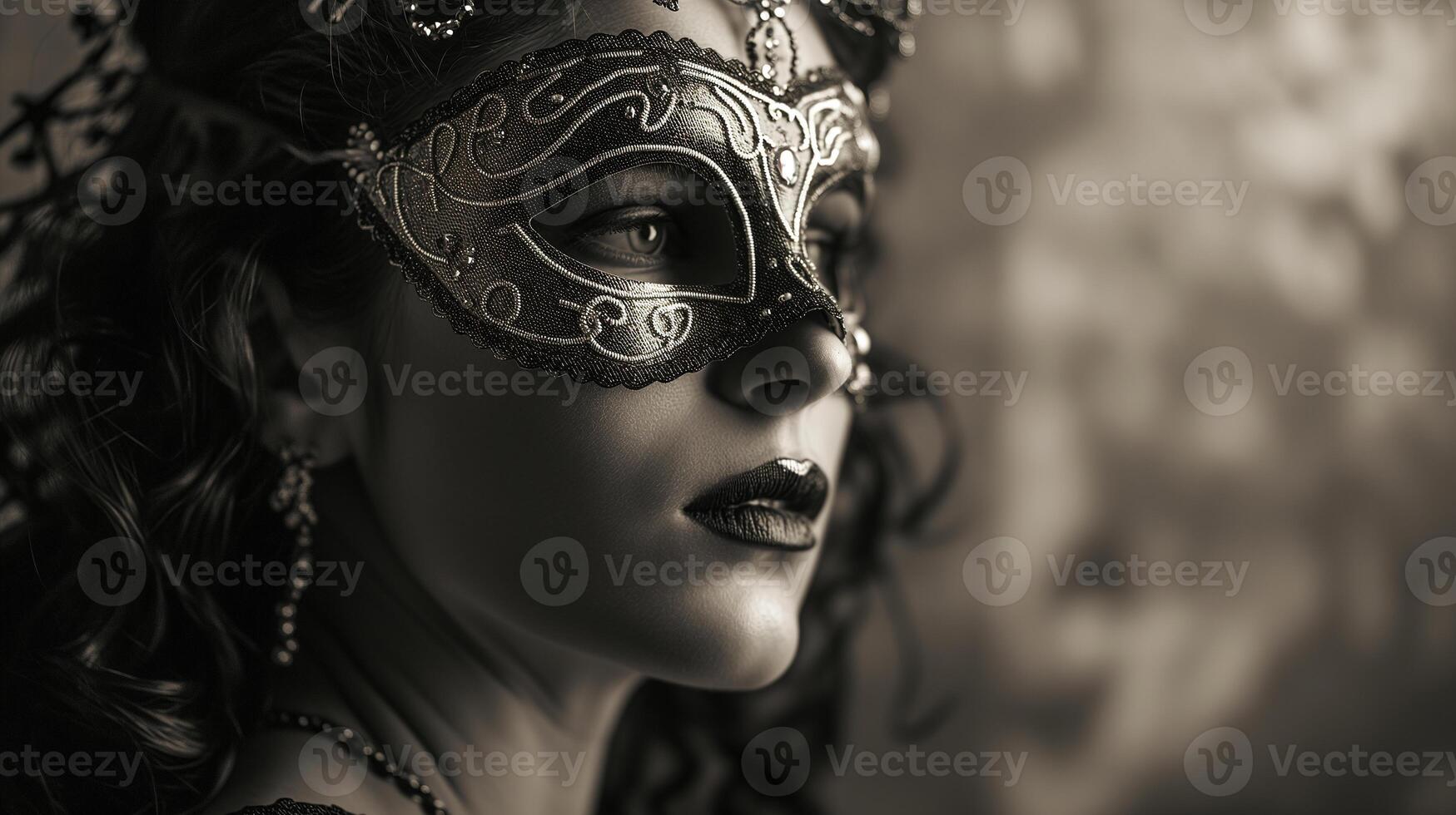 ai generiert ein jung schön Latein amerikanisch Frau im ein Karneval Maske. Neu Jahre Feiertage, Karneval, Geburtstag, Venedig. fotorealistisch, einfarbig, Hintergrund mit Bokeh Wirkung. ai generiert. foto