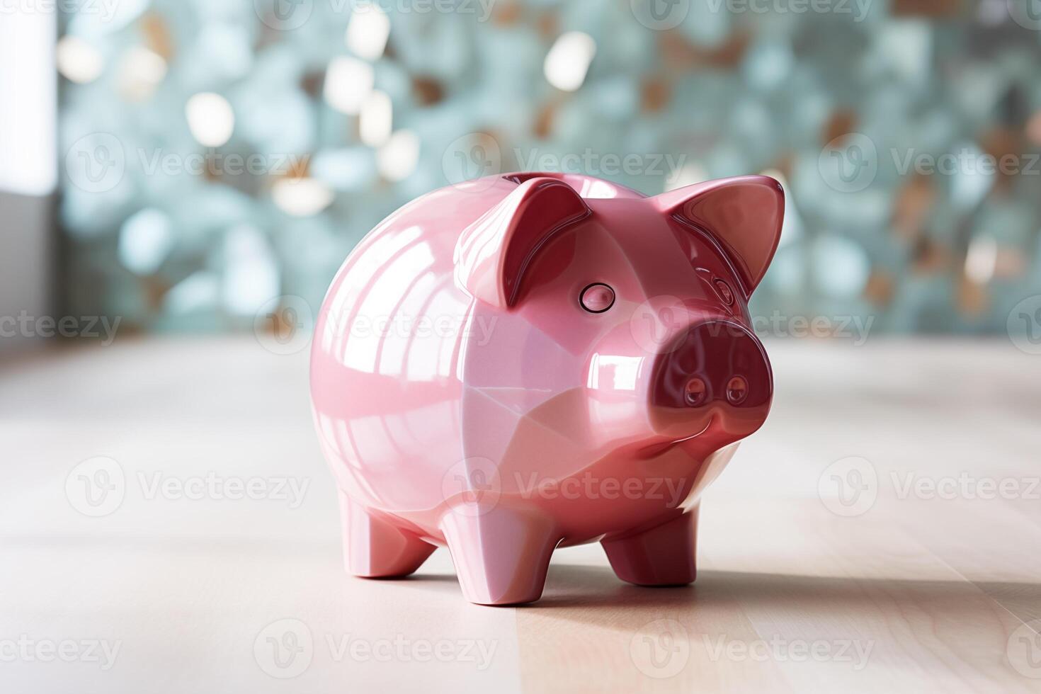 ai generiert ein Klingeln Schweinchen Bank auf ein Minze Hintergrund. generiert durch künstlich Intelligenz. foto