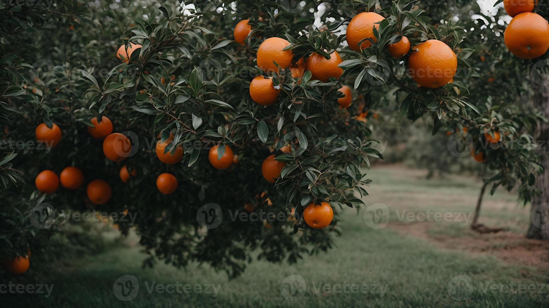 ai generiert ein sehr schließen Aussicht von Orange auf ein nett Orange Baum foto