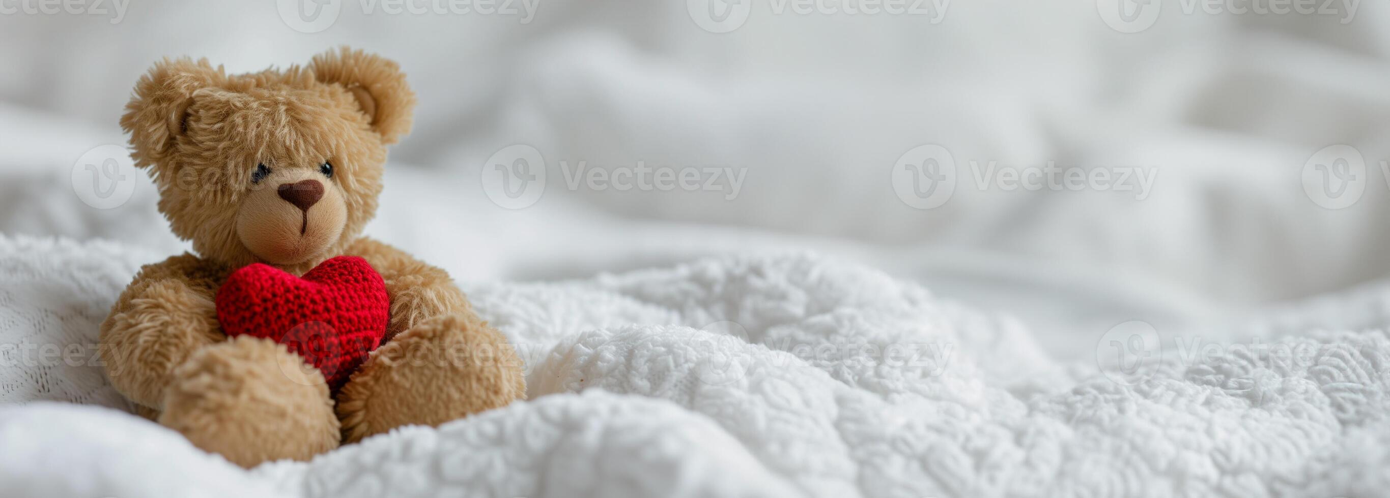 ai generiert Teddy Bär Liebe auf Weiß Decke foto