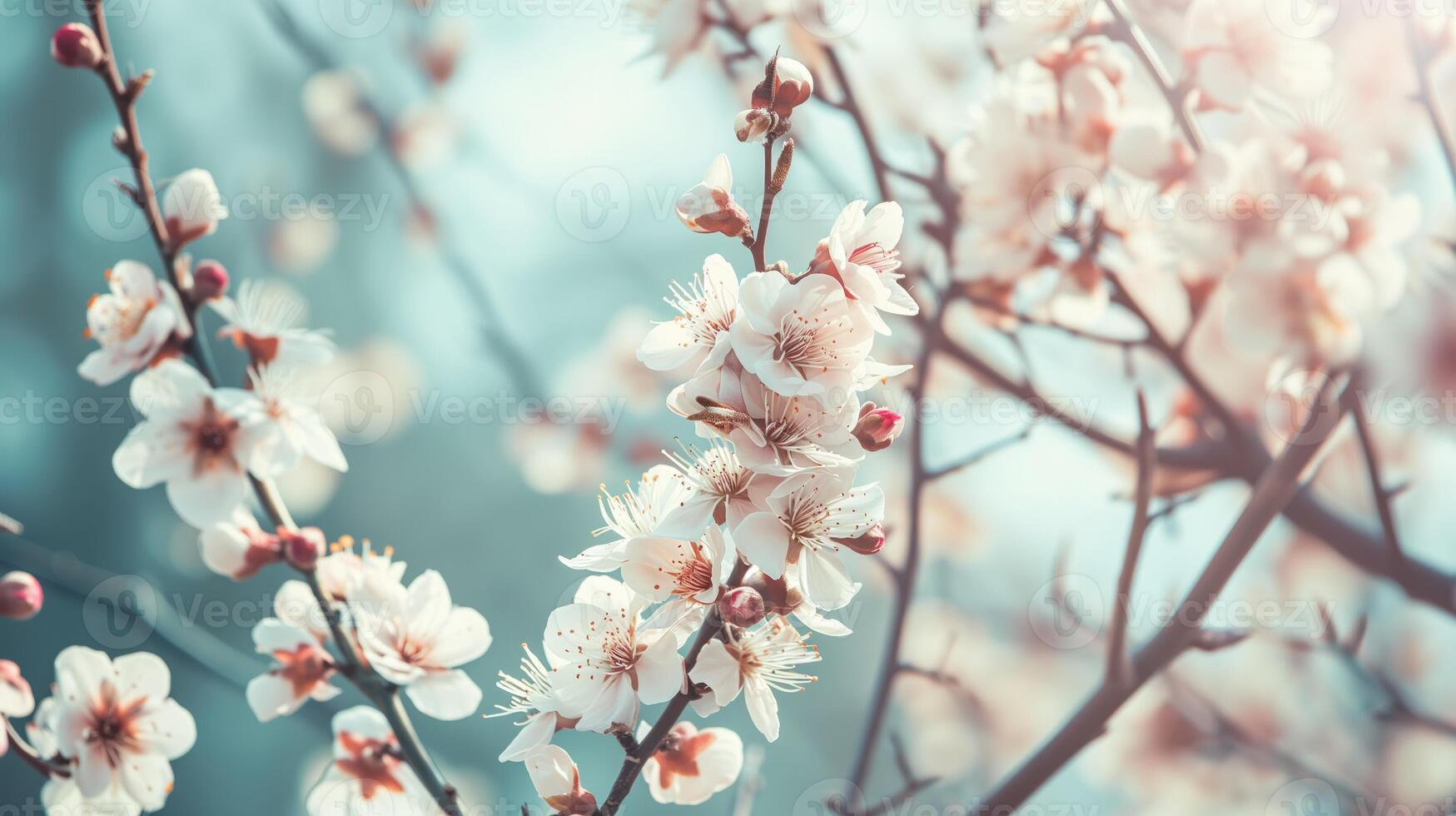 ai generiert Frühling Kirsche Blüten im Sanft Fokus foto