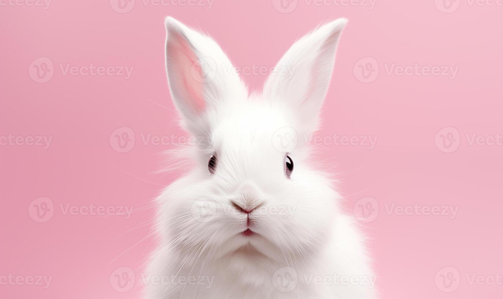 ai generiert süß flauschige Weiß Hase auf ein Rosa Hintergrund. generiert durch künstlich Intelligenz. foto