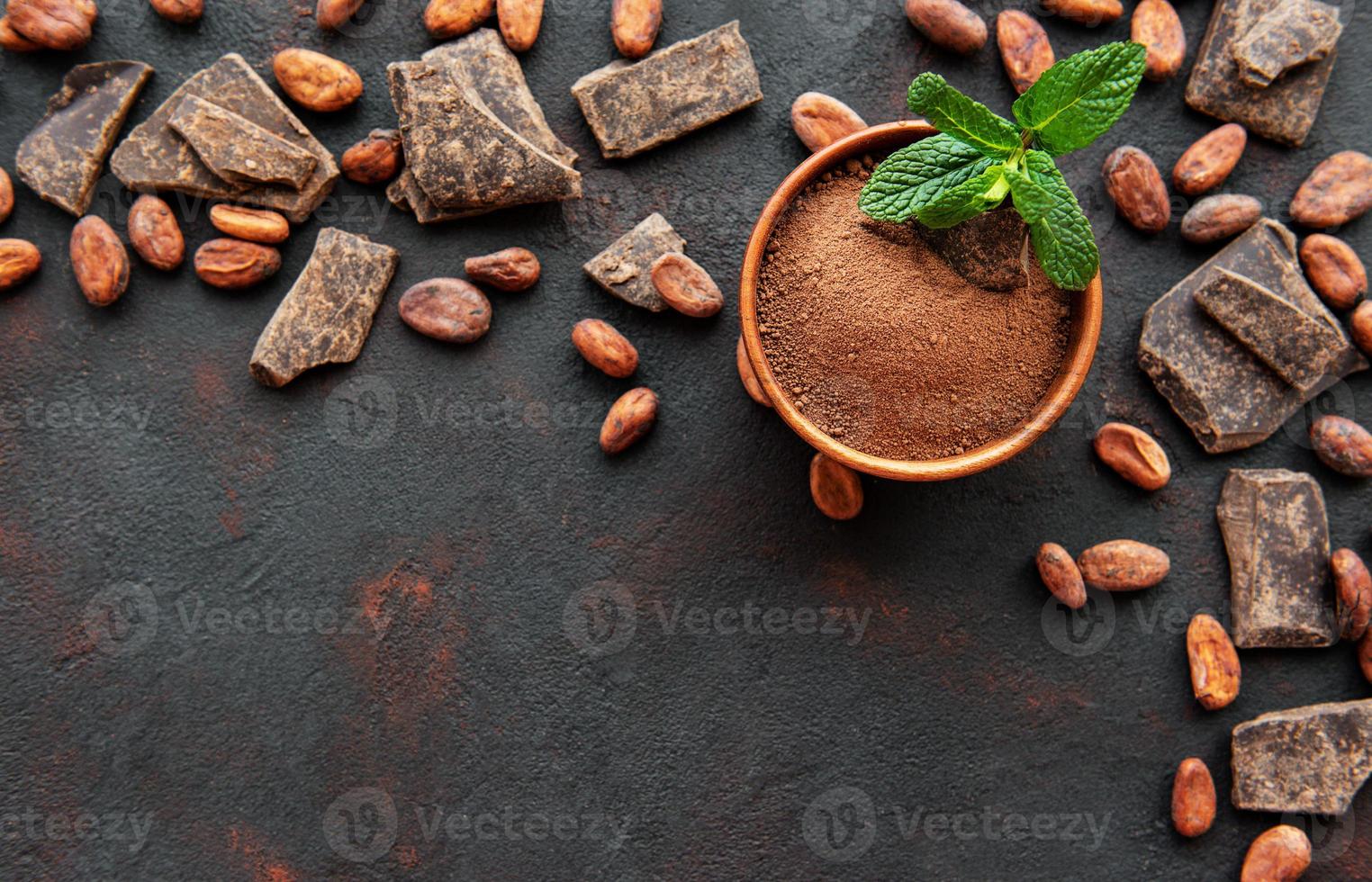 Kakaopulver und Bohnen foto