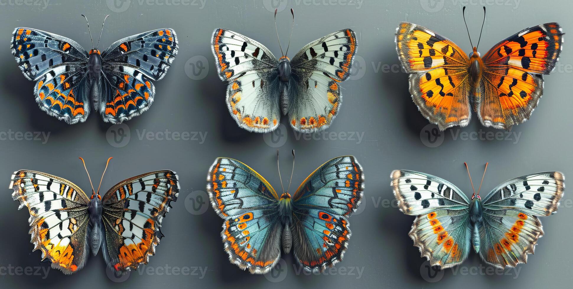 ai generiert Gruppe von Schmetterlinge ruhen auf Tisch. mehrere Schmetterlinge friedlich sitzen oben auf ein Tisch. foto