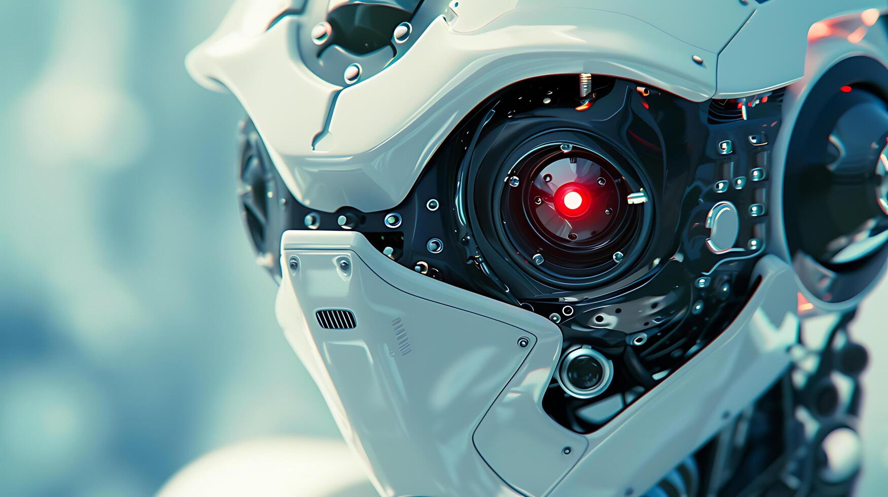 ai generiert schließen oben futuristisch Roboter Auge Präzision Ingenieurwesen und Überwachung Technologie foto