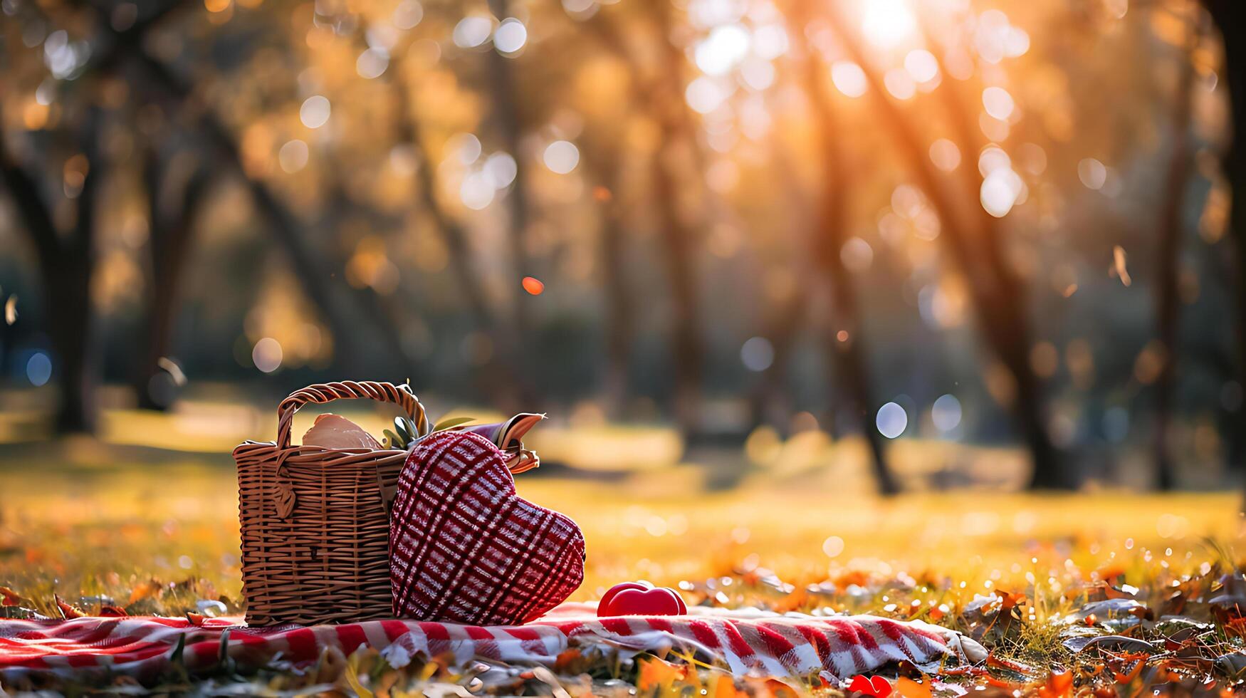 ai generiert Feier Stil von Valentinstag Tag Picknick im Grün Garten foto