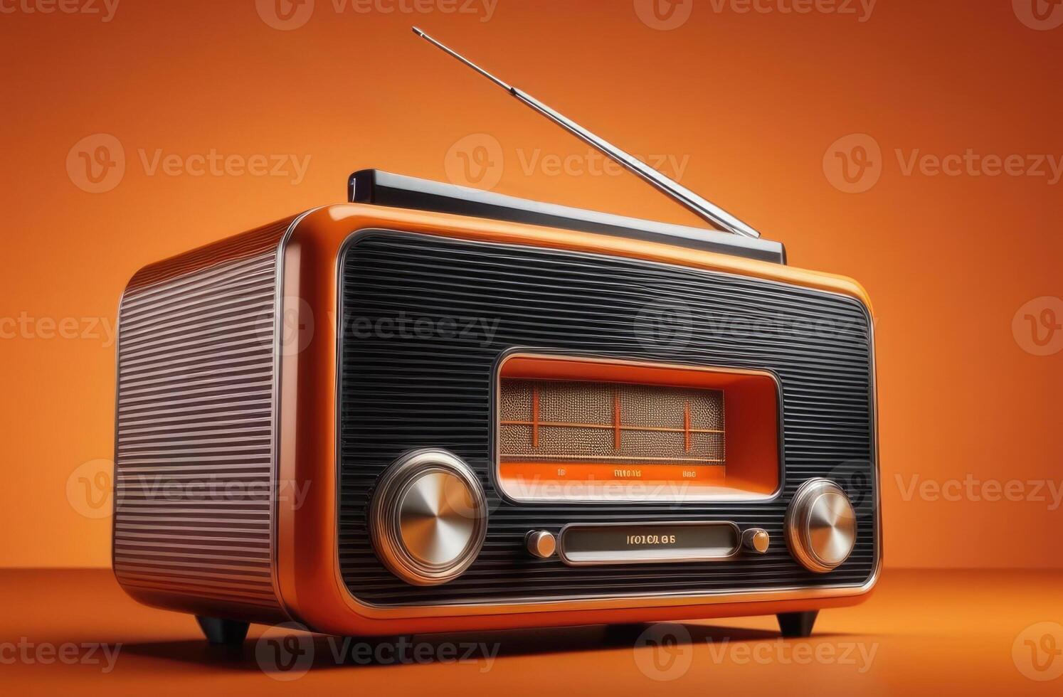 ai generiert Welt Amateur Radio Tag, International Medien Tag, alt Radio, retro Radio, Orange Hintergrund foto