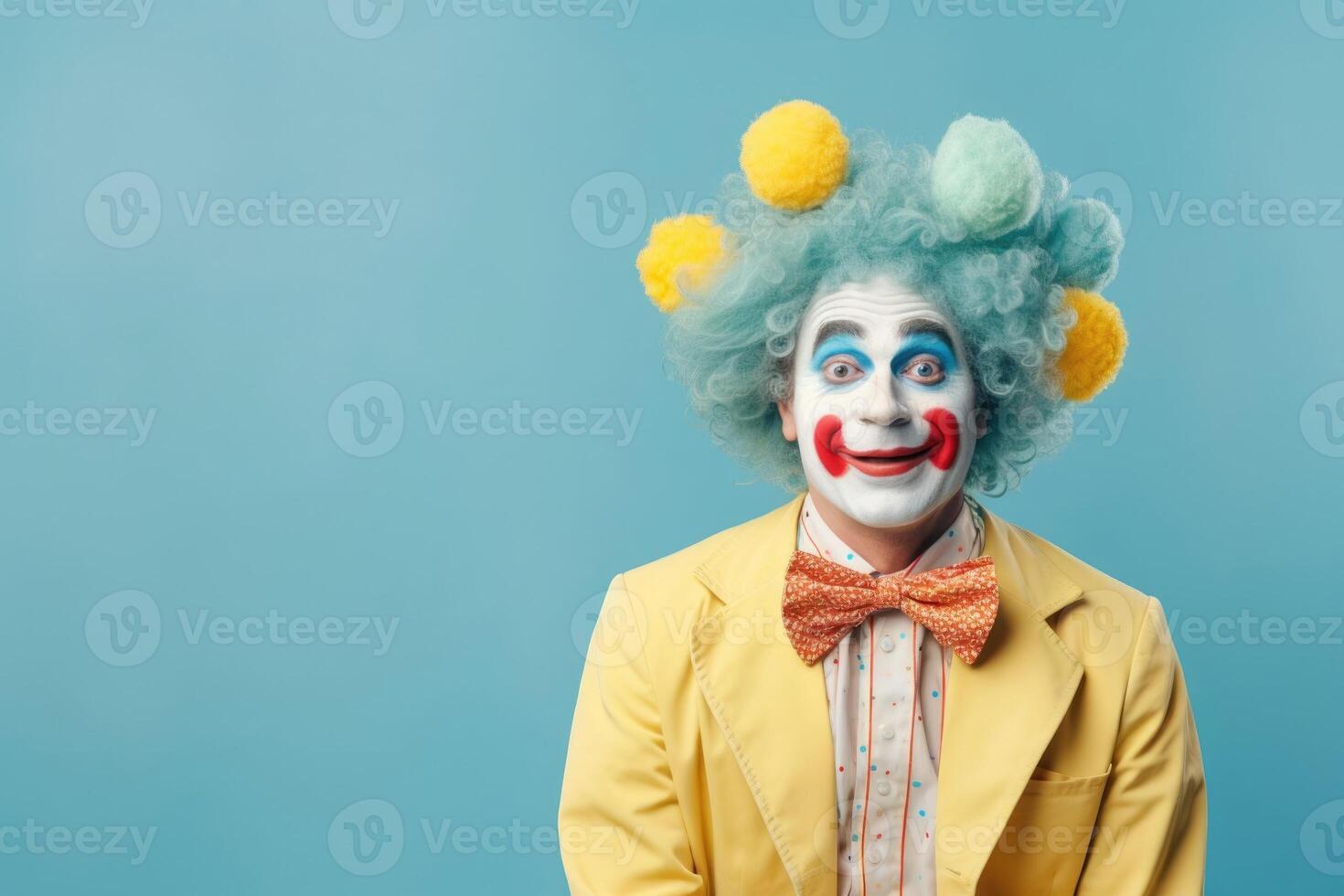 ai generiert komisch Mann Clown, April täuschen, Zirkus Künstler, Pantomime Künstler foto