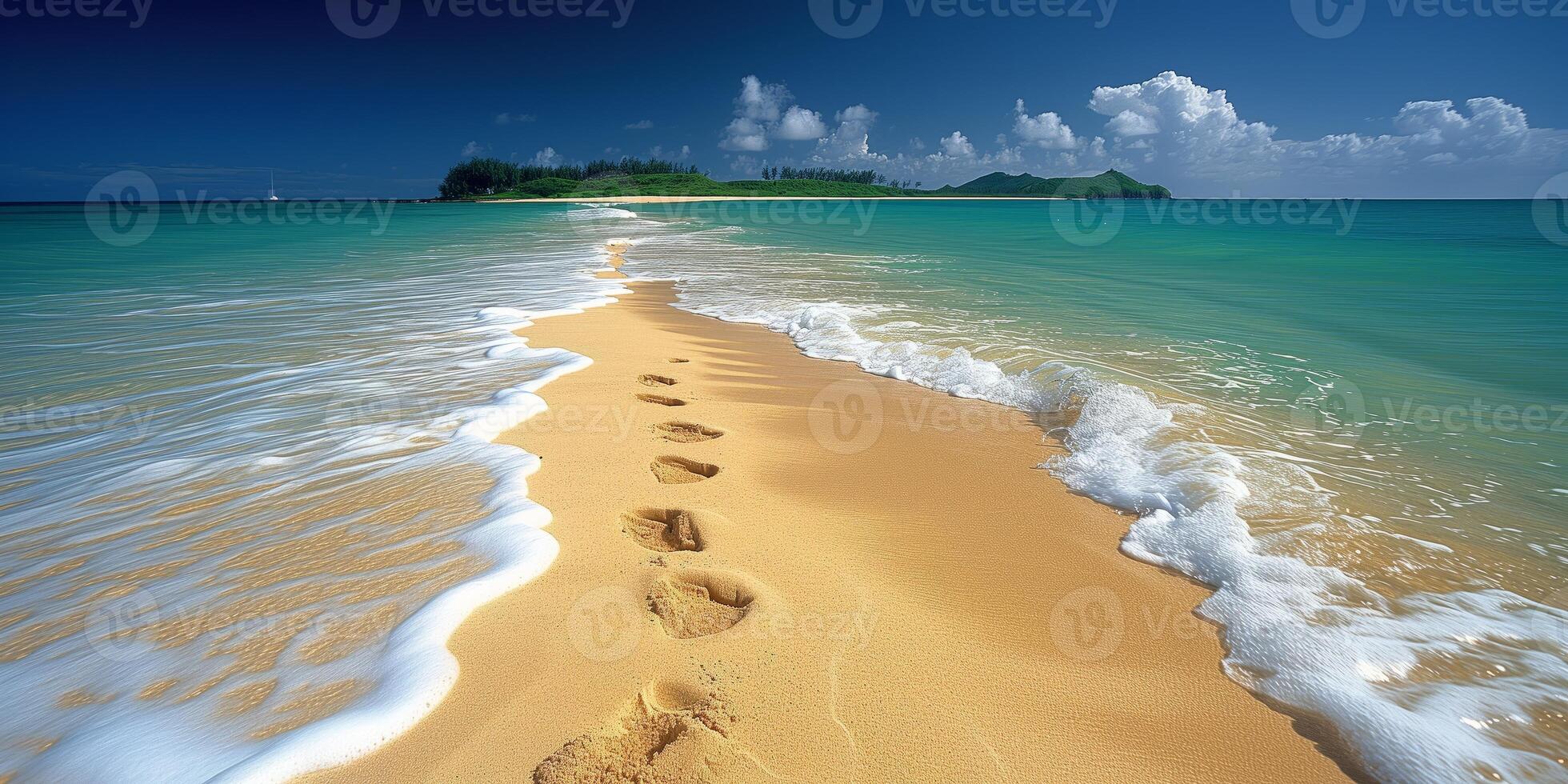 ai generiert sandig Strand mit deutlich Fußabdrücke im das Sand foto