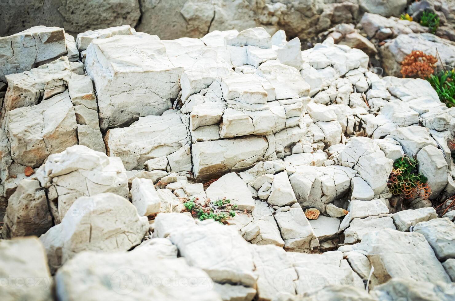 Textur von Berg Felsen auf ein sonnig Tag, Hintergrund. Linien und Flecken. Antibes, Frankreich foto