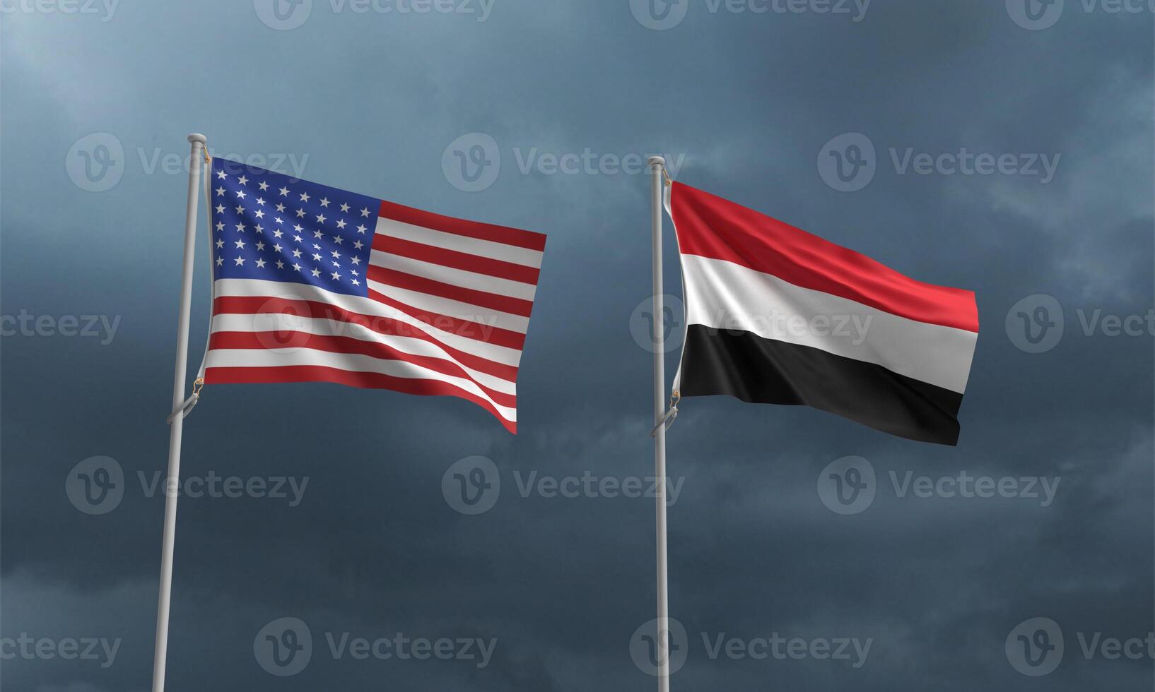 Flagge USA vereinigt Zustand von Amerika Jeman Palästina Hamas Land National Flagge winken Krieg Konflikt löten Heer Schlacht Macht einnehmend Kultur Regierung Waffe Militär- Regen schwarz dunkel Silhouette Kampf foto