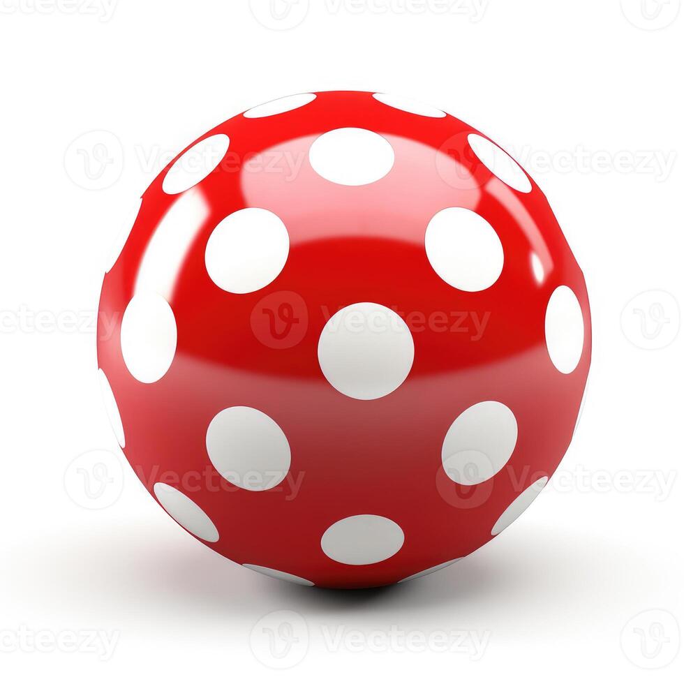 ai generiert glänzend rot Gummi Ball geschmückt mit Weiß Polka Punkte, perfekt zum spielerisch Aktivitäten, ai generiert. foto
