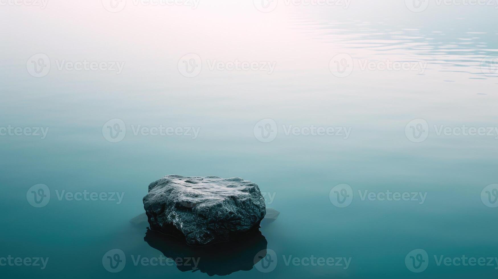 ai generiert ein einsam Felsen schwimmt gelassen oben auf plätschern Wasser, es ist Betrachtung Spiegeln Ruhe, ai generiert foto