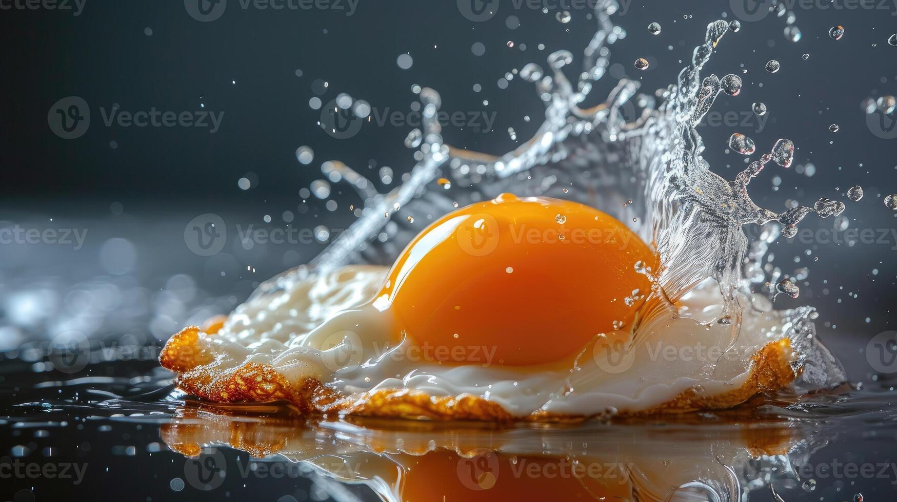 ai generiert brutzelnd gebraten Ei Sein bespritzt mit Wasser und erfrischend Orange Saft, ai generiert foto