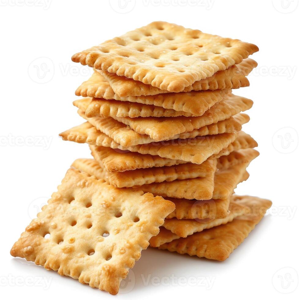 ai generiert knackig Stapel von Cracker isoliert auf Weiss, perfekt zum Snack Entwürfe, ai generiert. foto