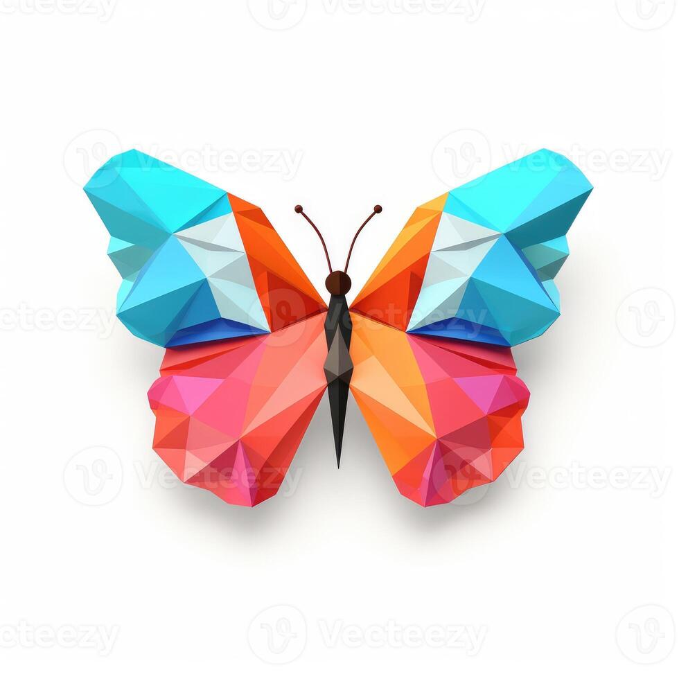 ai generiert bunt Origami Schmetterling, einzigartig Papier Polygon Kunstwerk, Ideal Haustier Konzept, ai generiert foto