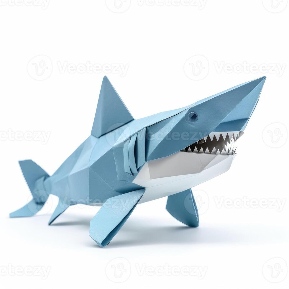 ai generiert bunt Origami Hai, einzigartig Papier Polygon Kunstwerk, Ideal Haustier Konzept, ai generiert foto