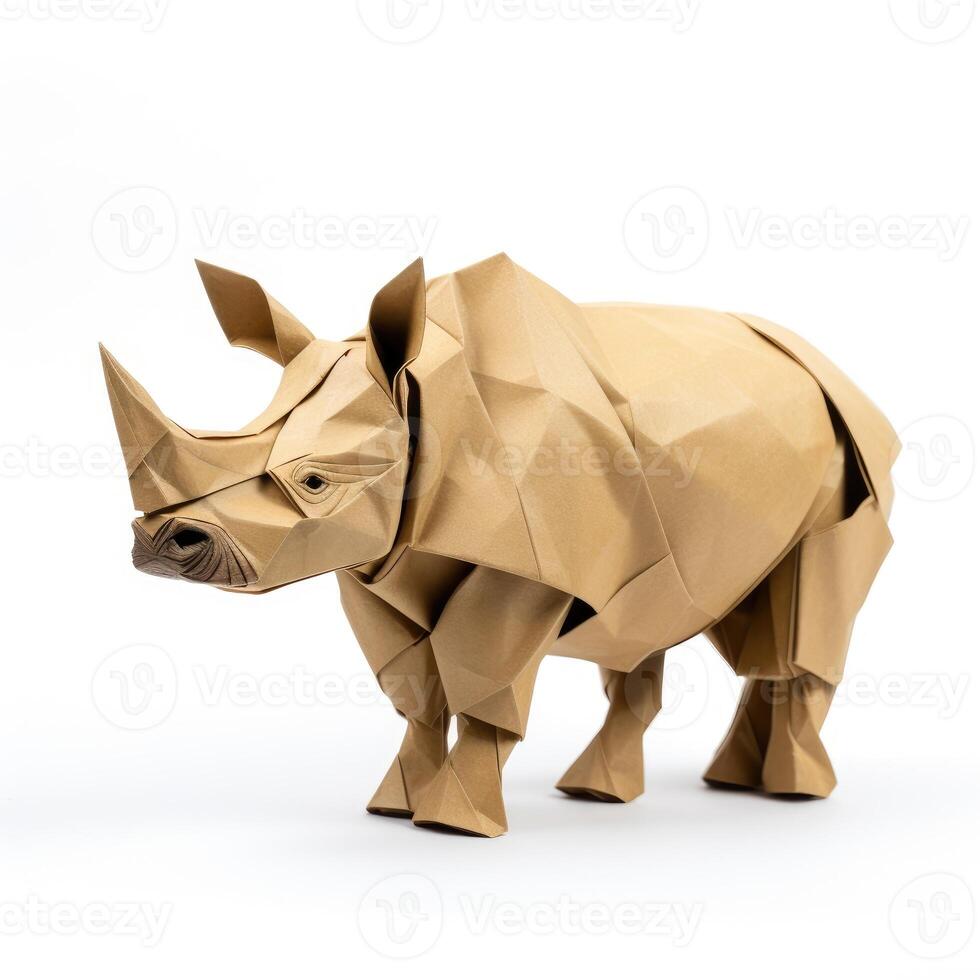 ai generiert bunt Origami Nashorn, einzigartig Papier Polygon Kunstwerk, Ideal Haustier Konzept, ai generiert foto