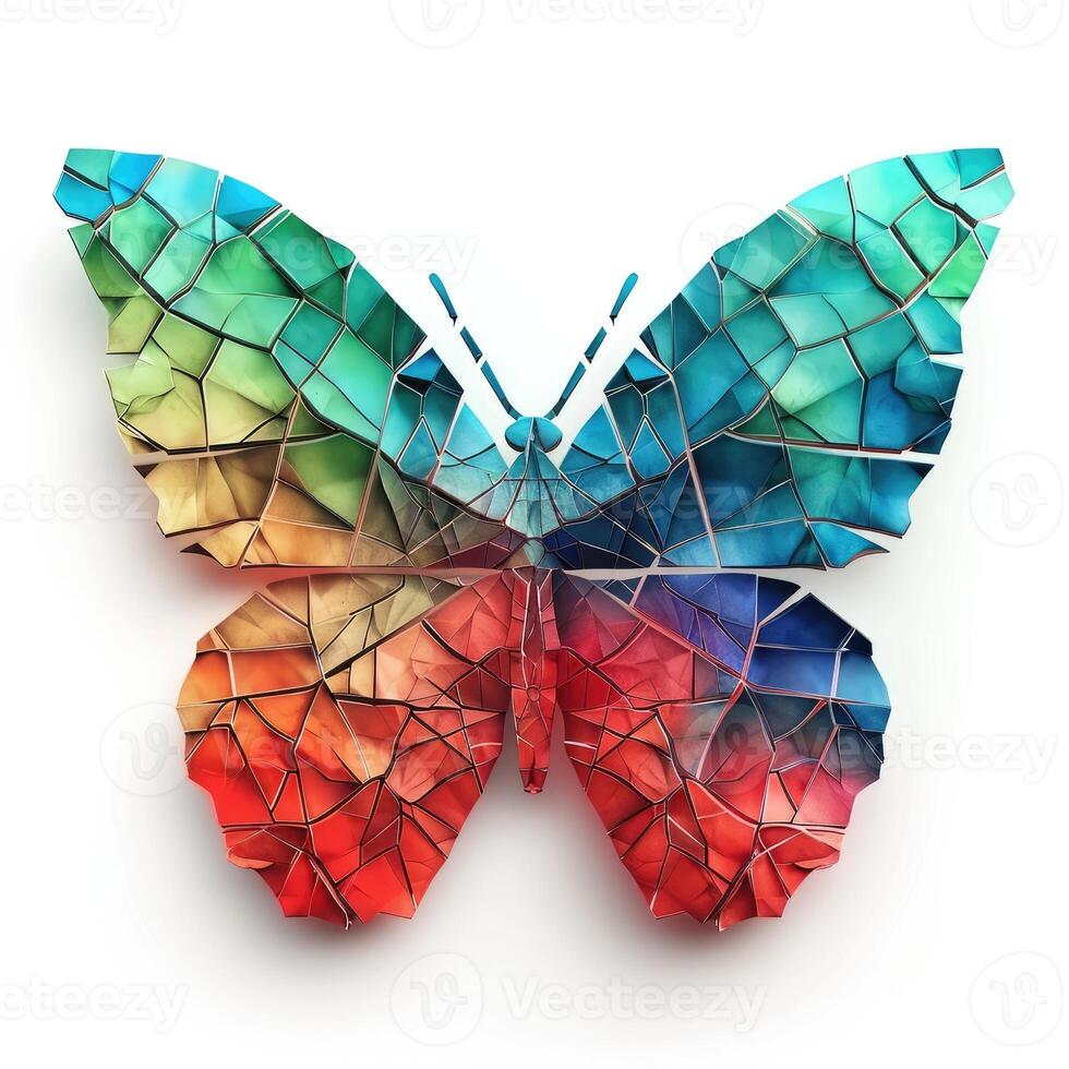 ai generiert bunt Origami Schmetterling, einzigartig Papier Polygon Kunstwerk, Ideal Haustier Konzept, ai generiert foto