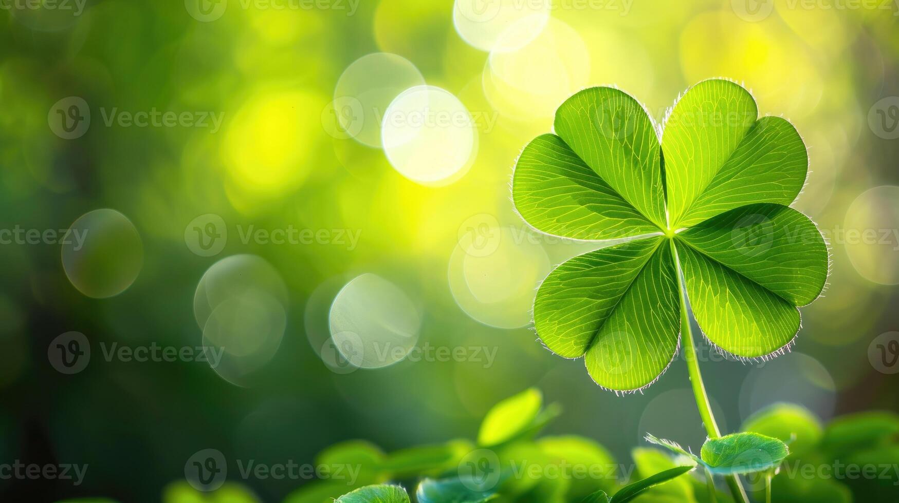 ai generiert Erfassung das Wesen von Glück mit ein Kleeblatt Blatt einstellen gegen ein funkelnd Bokeh Hintergrund, ein Zeichen von gut Reichtum. ai generiert. foto