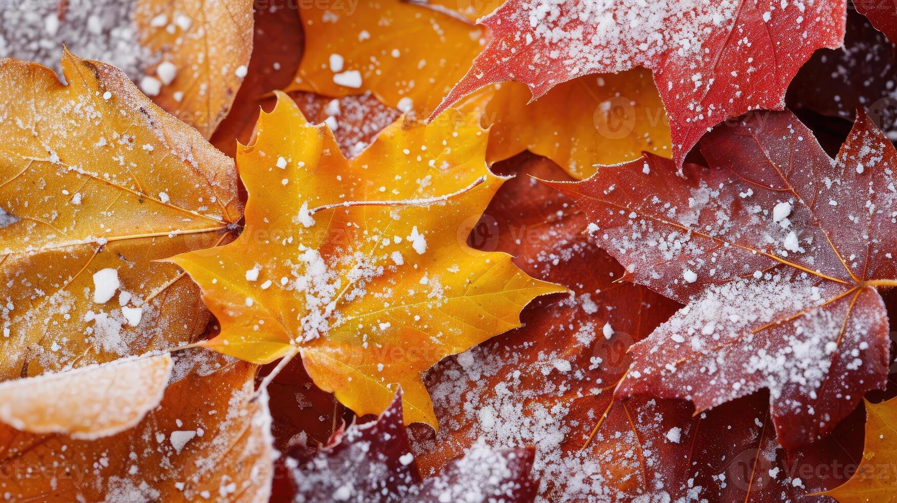 ai generiert entdecken das Schönheit von ein saisonal Motiv mit beide Schneeflocken und Herbst Blätter, ein einzigartig Verschmelzung von zwei Jahreszeiten. ai generiert. foto