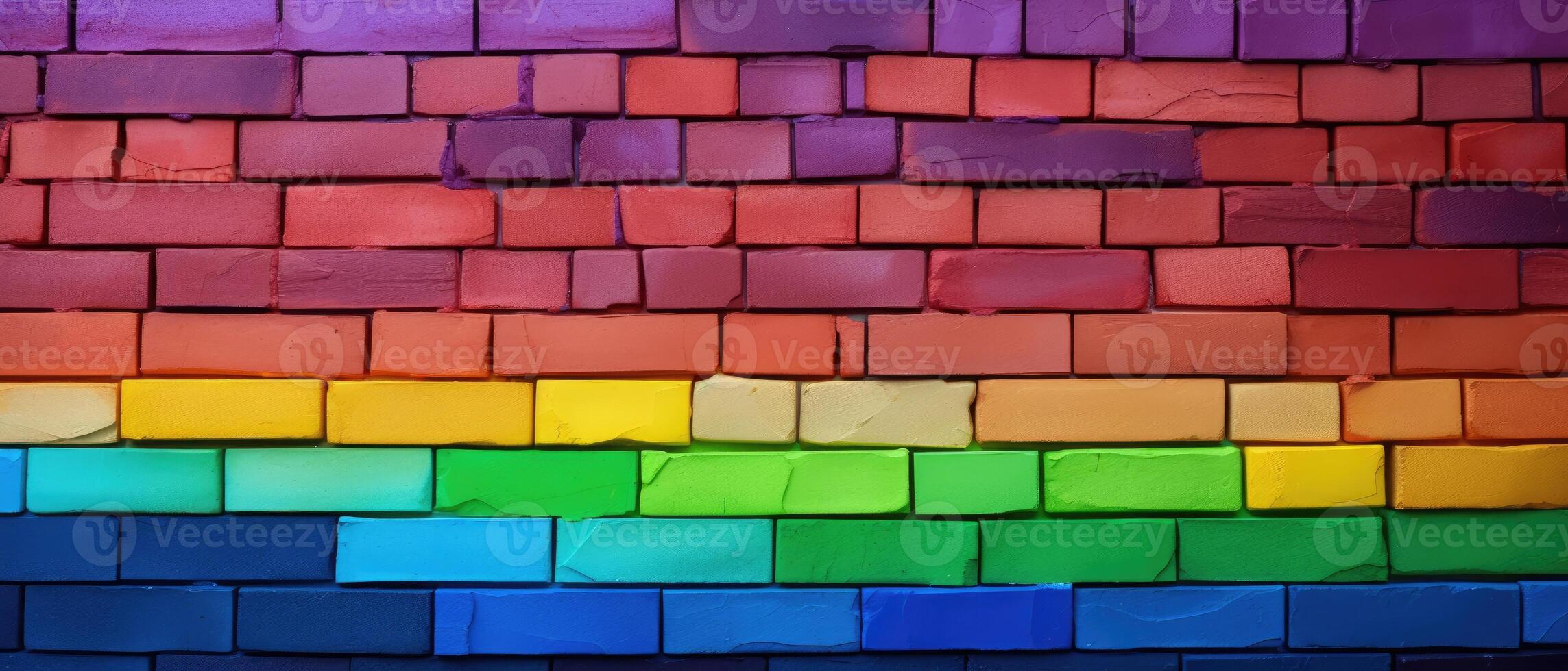 ai generiert bunt Backstein Mauer Hintergrund mit Ziegel von verschiedene beschwingt Schattierungen, ai generiert. foto