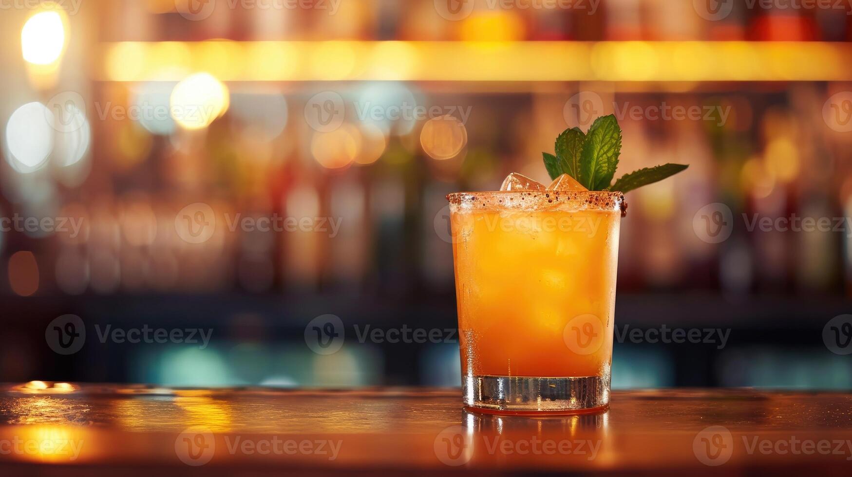 ai generiert entspannen und entspannen mit ein erfrischend Mai tai Cocktail gegen das geschäftig Hintergrund von das Bar, ai generiert. foto