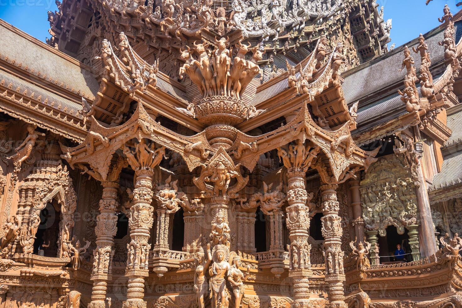 Heiligtum von Wahrheit hölzern Tempel im Pattaya Thailand ist ein riesig Holz Konstruktion gelegen beim das Kap von naklua Pattaya Stadt. Heiligtum von Wahrheit Tempel. foto